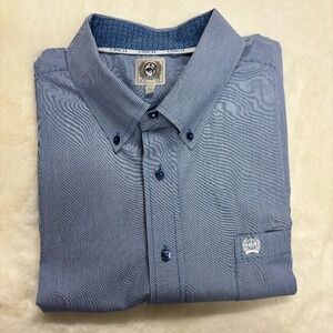 Cinch Men's Blue Striped Shirt with Contrasting Fabric, Size L